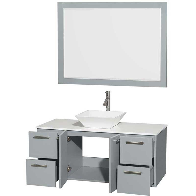 Amare 48" Single Bathroom Vanity in Dove Gray, White Man-Made Stone Countertop, Pyra White Porcelain Sink and 46" Mirror 2
