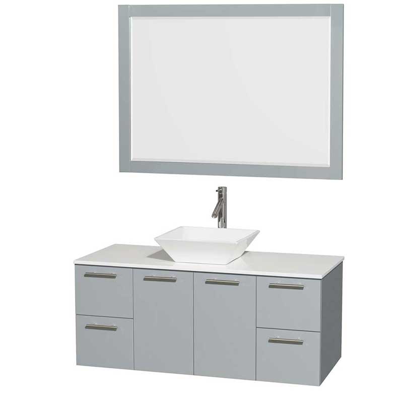 Amare 48" Single Bathroom Vanity in Dove Gray, White Man-Made Stone Countertop, Pyra White Porcelain Sink and 46" Mirror