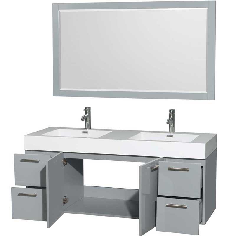 Amare 60" Double Bathroom Vanity in Dove Gray, Acrylic Resin Countertop, Integrated Sinks and 58" Mirror 2