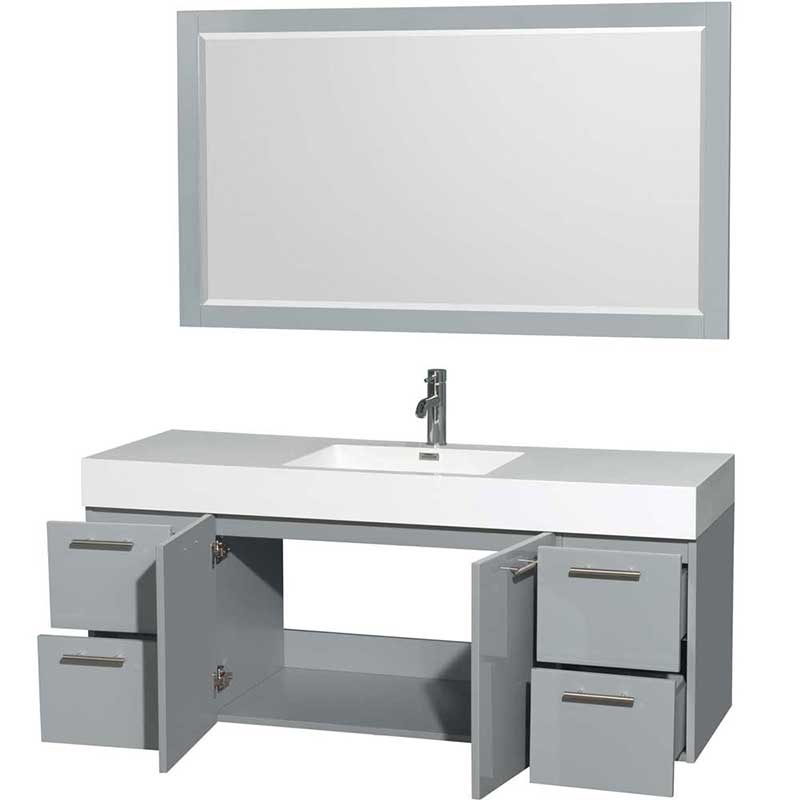 Amare 60" Single Bathroom Vanity in Dove Gray, Acrylic Resin Countertop, Integrated Sink and 58" Mirror 2