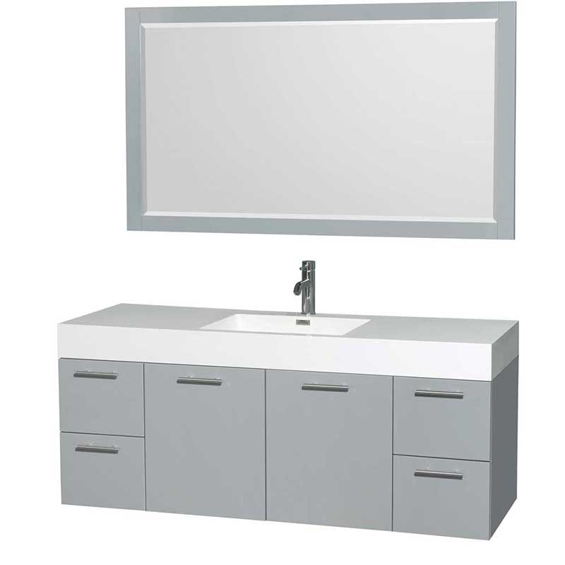 Amare 60" Single Bathroom Vanity in Dove Gray, Acrylic Resin Countertop, Integrated Sink and 58" Mirror