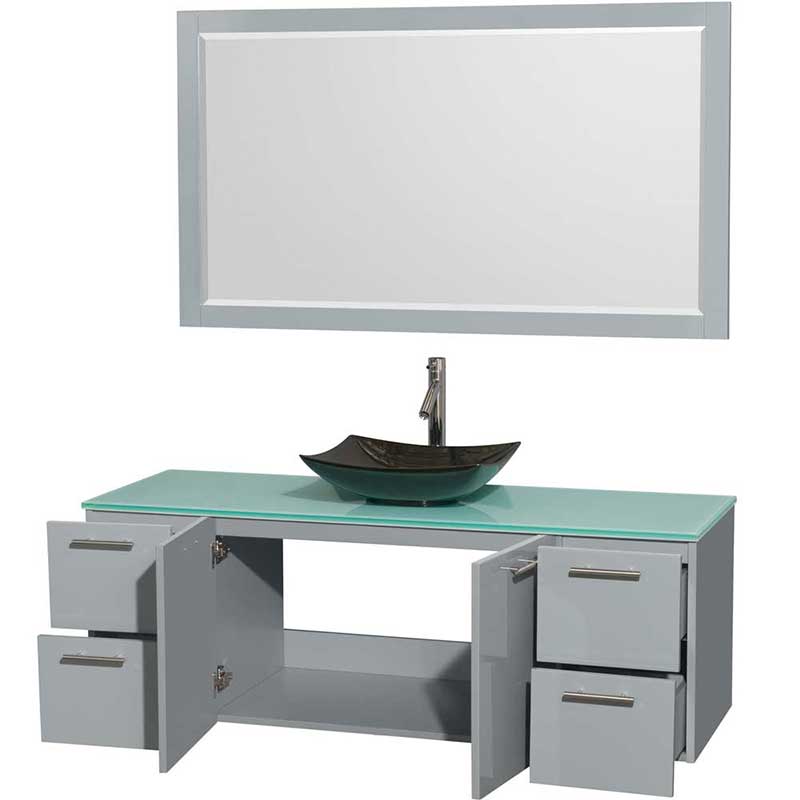 Amare 60" Single Bathroom Vanity in Dove Gray, Green Glass Countertop, Arista Black Granite Sink and 58" Mirror 2