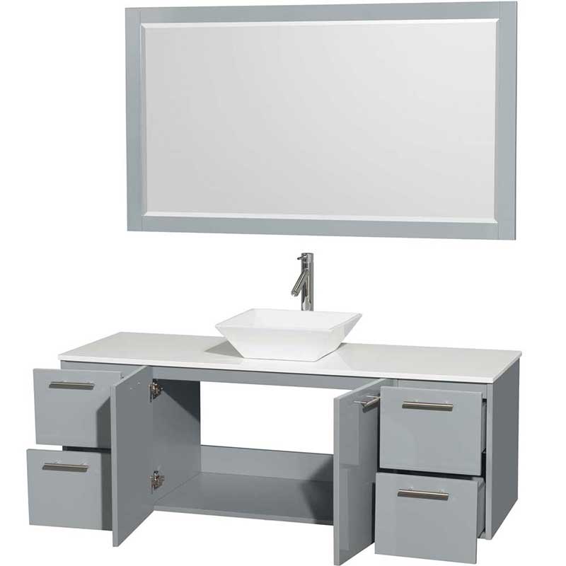 Amare 60" Single Bathroom Vanity in Dove Gray, White Man-Made Stone Countertop, Pyra White Porcelain Sink and 58" Mirror 2