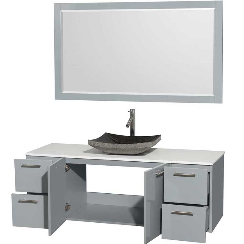 Amare 60" Single Bathroom Vanity in Dove Gray, White Man-Made Stone Countertop, Altair Black Granite Sink and 58" Mirror 2