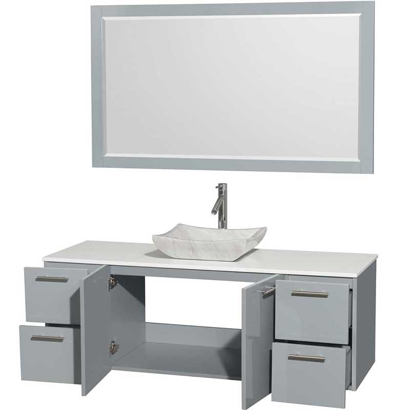 Amare 60" Single Bathroom Vanity in Dove Gray, White Man-Made Stone Countertop, Avalon White Carrera Marble Sink and 58" Mirror 2