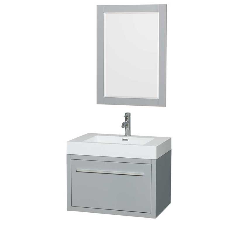 Amare 30" Single Bathroom Vanity in Dove Gray, Acrylic Resin Countertop, Integrated Sink and 24" Mirror