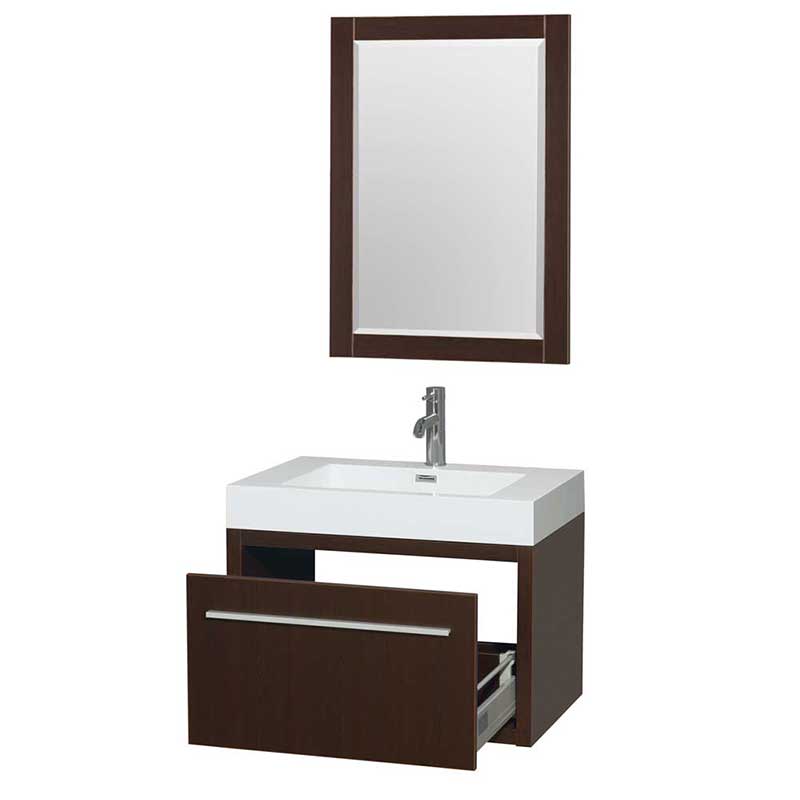 Axa 30" Single Bathroom Vanity in Espresso, Acrylic Resin Countertop, Integrated Sink and 24" Mirror 2