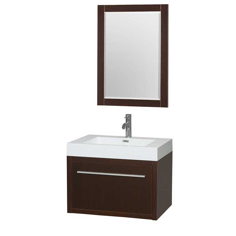 Axa 30" Single Bathroom Vanity in Espresso, Acrylic Resin Countertop, Integrated Sink and 24" Mirror