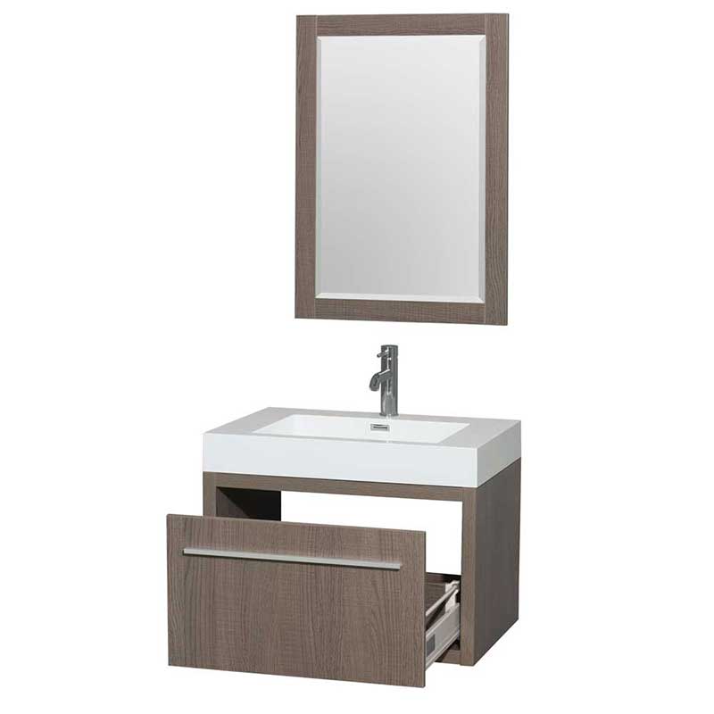Axa 30" Single Bathroom Vanity in Gray Oak, Acrylic Resin Countertop, Integrated Sink and 24" Mirror 2