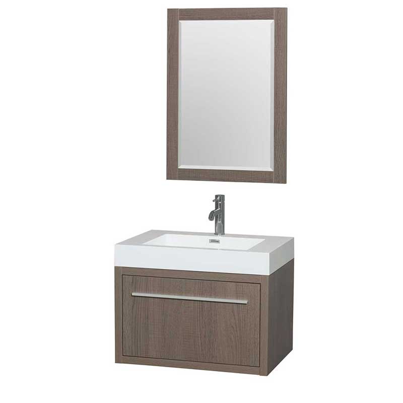 Axa 30" Single Bathroom Vanity in Gray Oak, Acrylic Resin Countertop, Integrated Sink and 24" Mirror