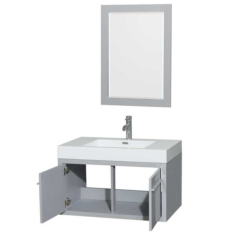 Axa 36" Single Bathroom Vanity in Dove Gray, Acrylic Resin Countertop, Integrated Sink and 24" Mirror 2