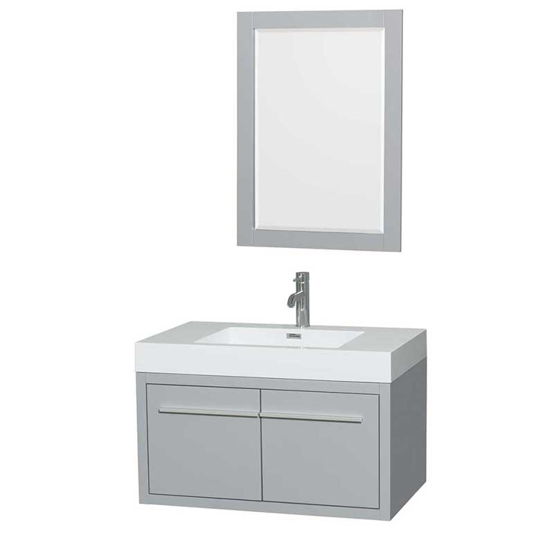 Axa 36" Single Bathroom Vanity in Dove Gray, Acrylic Resin Countertop, Integrated Sink and 24" Mirror
