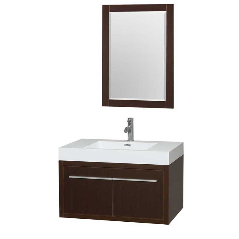 Axa 36" Single Bathroom Vanity in Espresso, Acrylic Resin Countertop, Integrated Sink and 24" Mirror