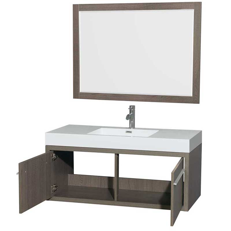 Axa 48" Single Bathroom Vanity in Gray Oak, Acrylic Resin Countertop, Integrated Sink and 46" Mirror 2