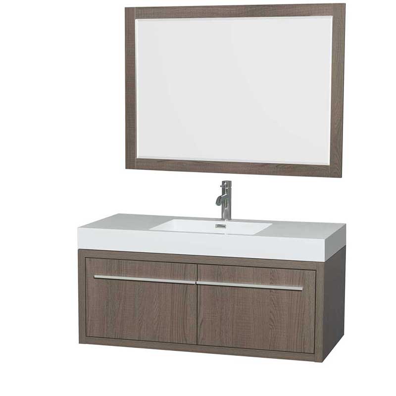 Axa 48" Single Bathroom Vanity in Gray Oak, Acrylic Resin Countertop, Integrated Sink and 46" Mirror