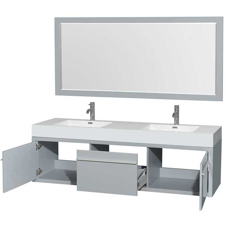 Axa 72" Double Bathroom Vanity in Dove Gray, Acrylic Resin Countertop, Integrated Sinks and 70" Mirror 2