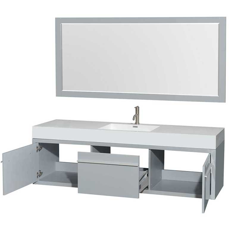 Axa 72" Single Bathroom Vanity in Dove Gray, Acrylic Resin Countertop, Integrated Sink and 70" Mirror 2