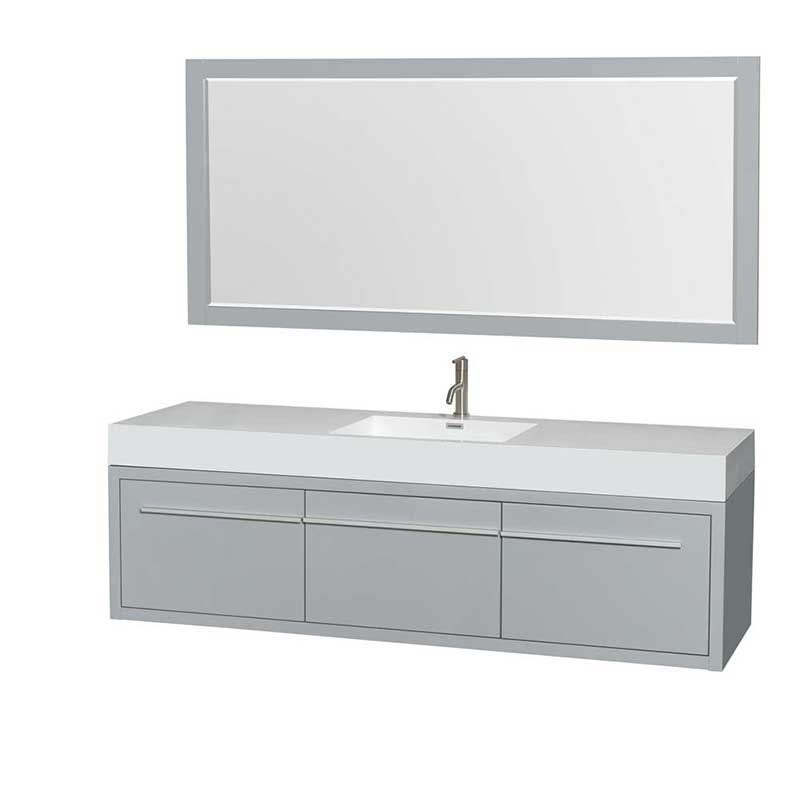 Axa 72" Single Bathroom Vanity in Dove Gray, Acrylic Resin Countertop, Integrated Sink and 70" Mirror