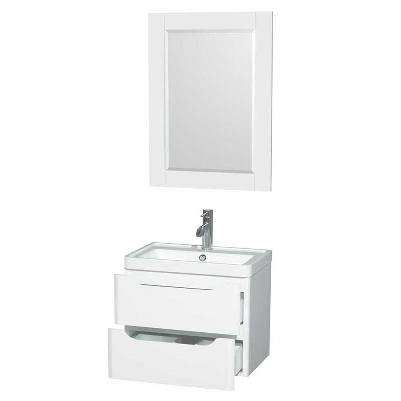 Wyndham Collection Murano 24 inch Single Bathroom Vanity in Glossy White, Acrylic-Resin Countertop, Integrated Sink, and 24 inch Mirror 2