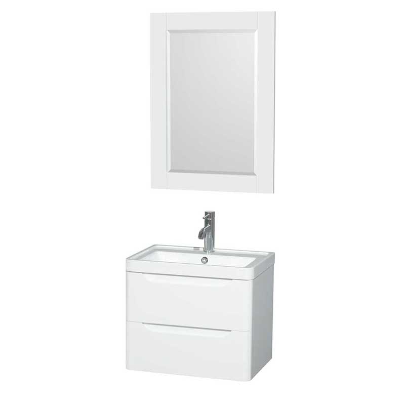 Wyndham Collection Murano 24 inch Single Bathroom Vanity in Glossy White, Acrylic-Resin Countertop, Integrated Sink, and 24 inch Mirror