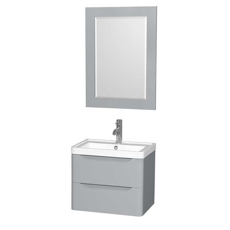 Wyndham Collection Murano 24 inch Single Bathroom Vanity in Gray, Acrylic-Resin Countertop, Integrated Sink, and 24 inch Mirror