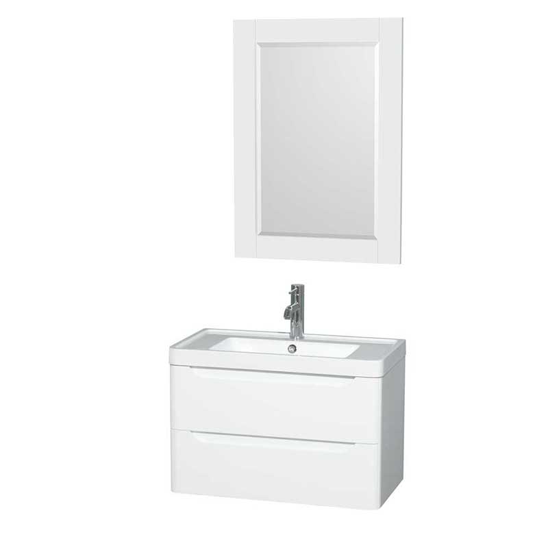 Wyndham Collection Murano 30 inch Single Bathroom Vanity in Glossy White, Acrylic-Resin Countertop, Integrated Sink, and 24 inch Mirror