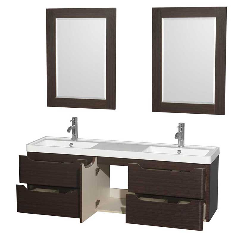 Wyndham Collection Murano 60 inch Double Bathroom Vanity in Espresso, Acrylic-Resin Countertop, Integrated Sinks, and 24 inch Mirrors 2