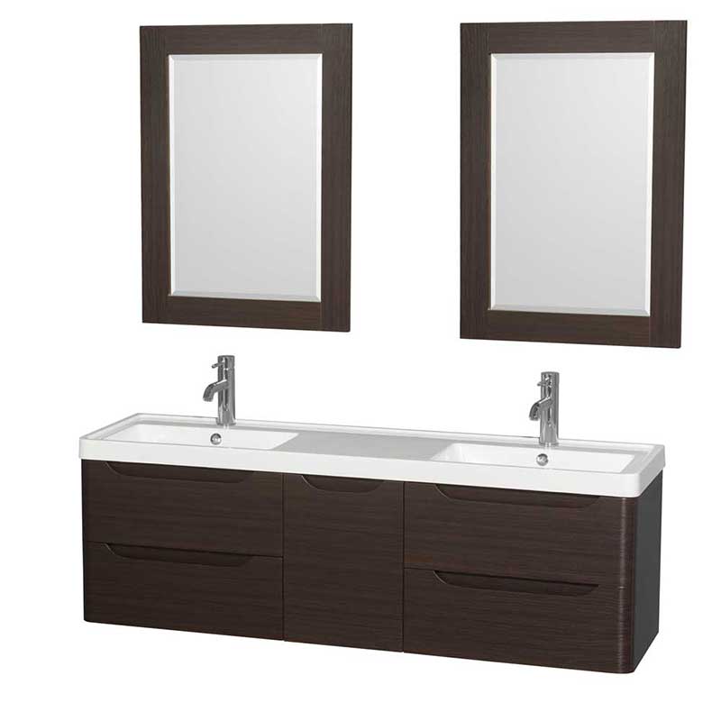 Wyndham Collection Murano 60 inch Double Bathroom Vanity in Espresso, Acrylic-Resin Countertop, Integrated Sinks, and 24 inch Mirrors