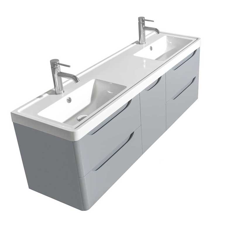 Wyndham Collection Murano 60 inch Double Bathroom Vanity in Gray, Acrylic-Resin Countertop, Integrated Sinks, and 24 inch Mirrors 3
