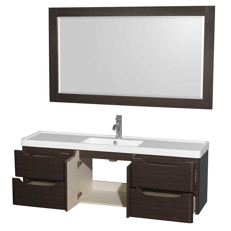 Wyndham Collection Murano 60 inch Single Bathroom Vanity in Espresso, Acrylic-Resin Countertop, Integrated Sink, and 58 inch Mirror 2