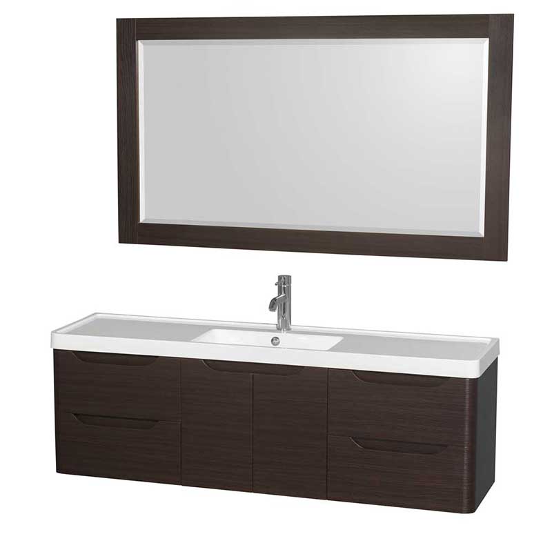 Wyndham Collection Murano 60 inch Single Bathroom Vanity in Espresso, Acrylic-Resin Countertop, Integrated Sink, and 58 inch Mirror