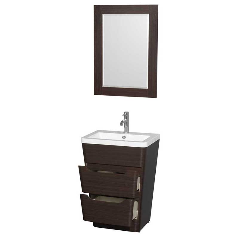 Wyndham Collection Caprice 24 inch Pedestal Bathroom Vanity in Espresso, Acrylic-Resin Countertop, Integrated Sink, and 24 inch Mirror 2