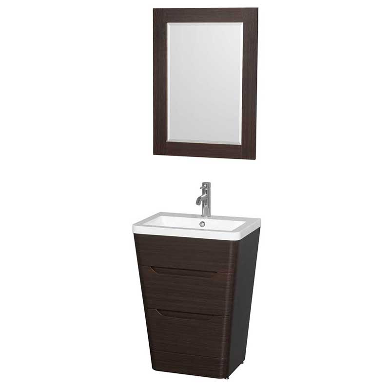 Wyndham Collection Caprice 24 inch Pedestal Bathroom Vanity in Espresso, Acrylic-Resin Countertop, Integrated Sink, and 24 inch Mirror