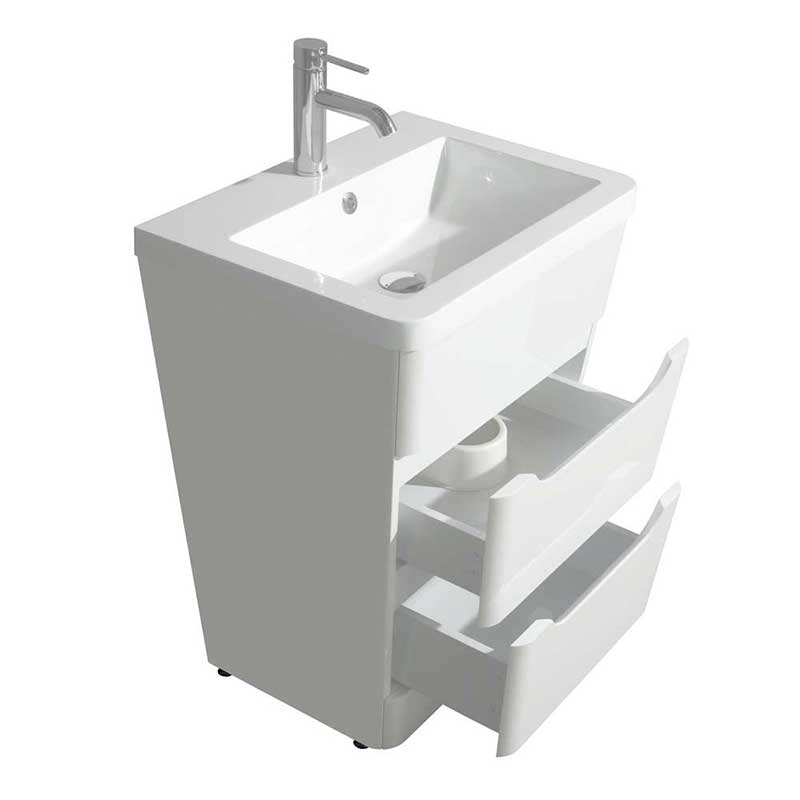 Wyndham Collection Caprice 24 inch Pedestal Bathroom Vanity in Glossy White, Acrylic-Resin Countertop, Integrated Sink, and 24 inch Mirror 4