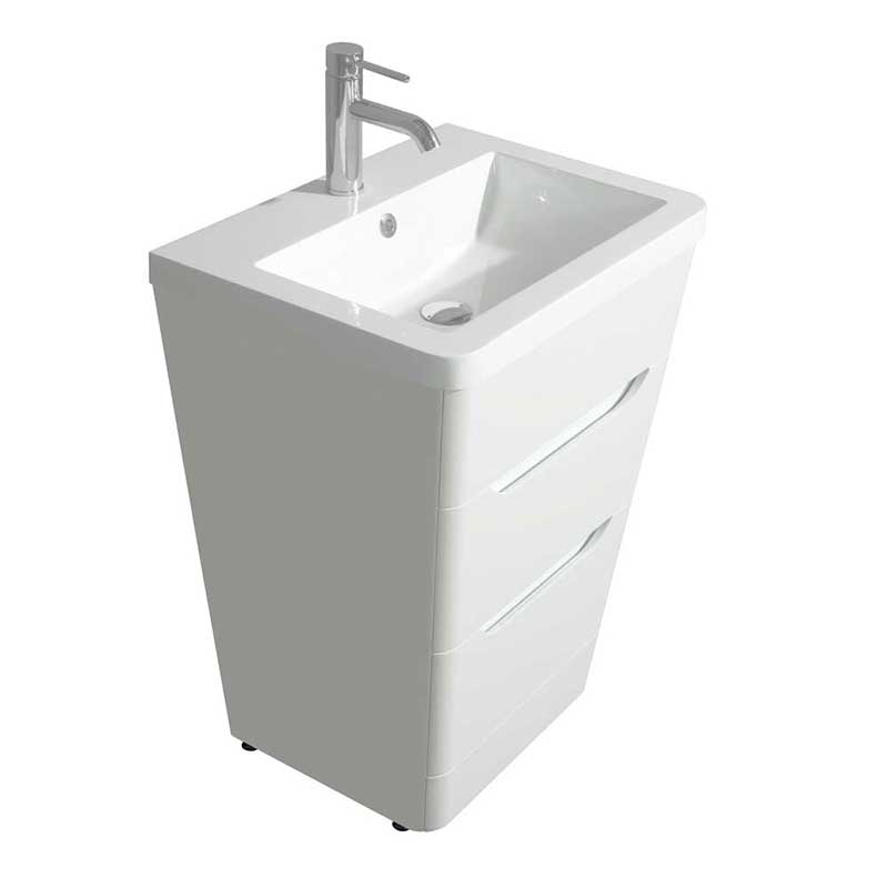 Wyndham Collection Caprice 24 inch Pedestal Bathroom Vanity in Glossy White, Acrylic-Resin Countertop, Integrated Sink, and 24 inch Mirror 3
