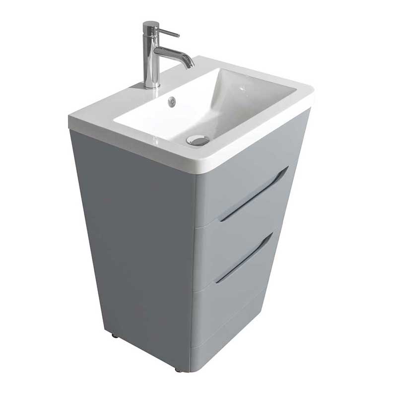 Wyndham Collection Caprice 24 inch Pedestal Bathroom Vanity in Gray, Acrylic-Resin Countertop, Integrated Sink, and 24 inch Mirror 3