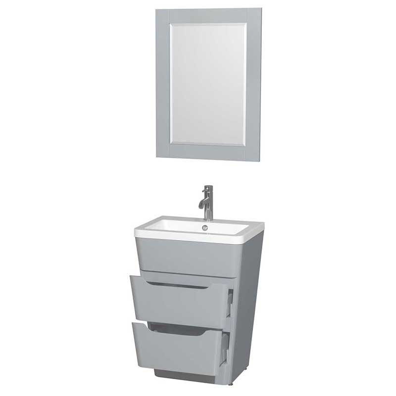 Wyndham Collection Caprice 24 inch Pedestal Bathroom Vanity in Gray, Acrylic-Resin Countertop, Integrated Sink, and 24 inch Mirror 2