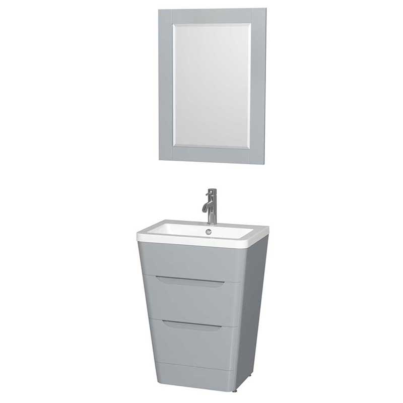Wyndham Collection Caprice 24 inch Pedestal Bathroom Vanity in Gray, Acrylic-Resin Countertop, Integrated Sink, and 24 inch Mirror