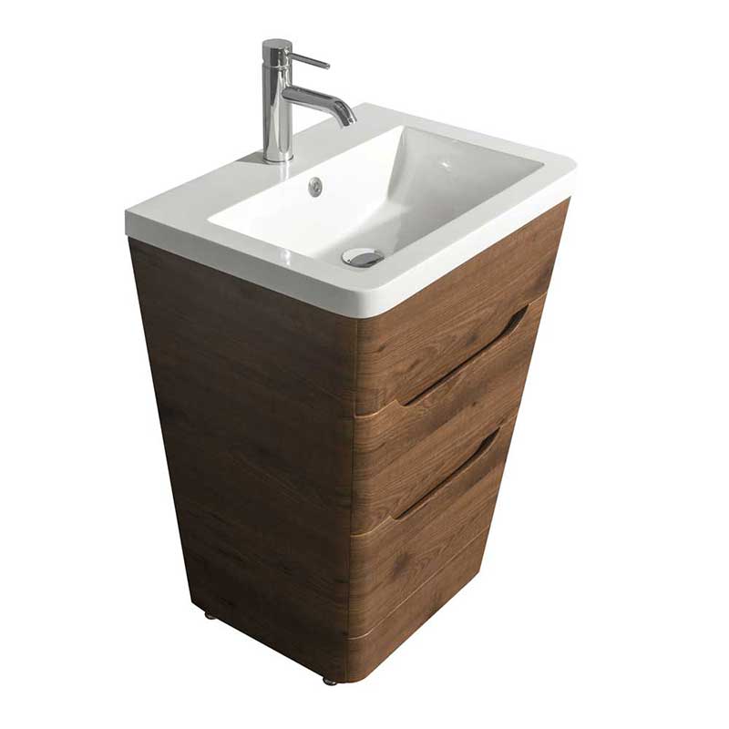 Wyndham Collection Caprice 24 inch Pedestal Bathroom Vanity in Walnut, Acrylic-Resin Countertop, Integrated Sink, and 24 inch Mirror 3