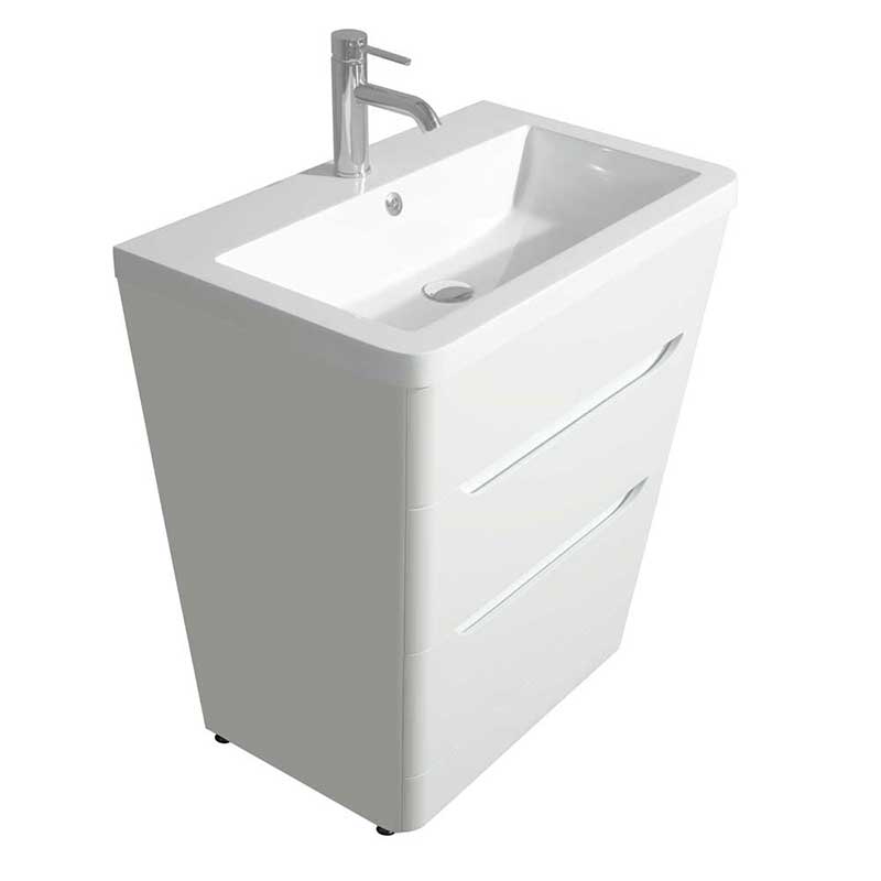 Wyndham Collection Caprice 30 inch Pedestal Bathroom Vanity in Glossy White, Acrylic-Resin Countertop, Integrated Sink, and 24 inch Mirror 3
