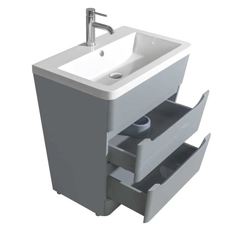 Wyndham Collection Caprice 30 inch Pedestal Bathroom Vanity in Gray, Acrylic-Resin Countertop, Integrated Sink, and 24 inch Mirror 4