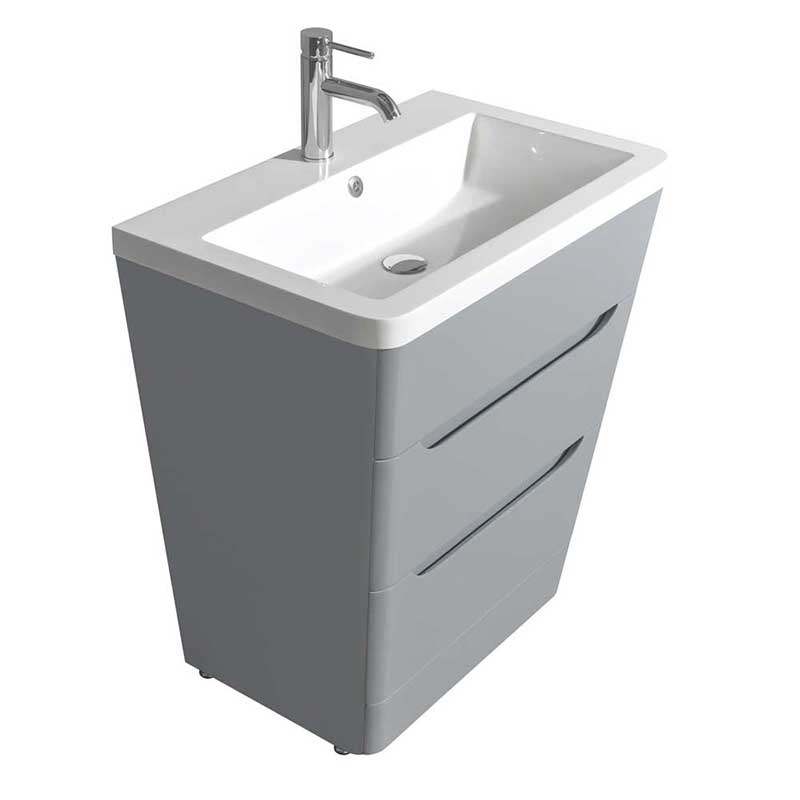 Wyndham Collection Caprice 30 inch Pedestal Bathroom Vanity in Gray, Acrylic-Resin Countertop, Integrated Sink, and 24 inch Mirror 3