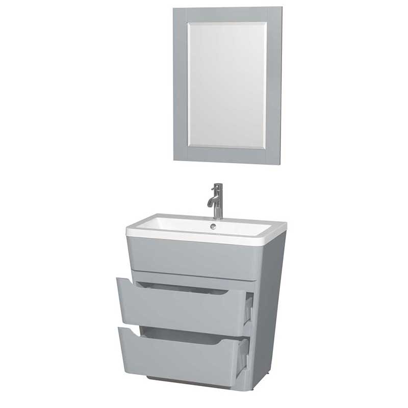 Wyndham Collection Caprice 30 inch Pedestal Bathroom Vanity in Gray, Acrylic-Resin Countertop, Integrated Sink, and 24 inch Mirror 2