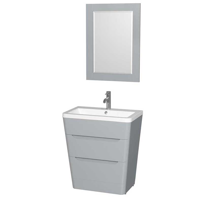Wyndham Collection Caprice 30 inch Pedestal Bathroom Vanity in Gray, Acrylic-Resin Countertop, Integrated Sink, and 24 inch Mirror