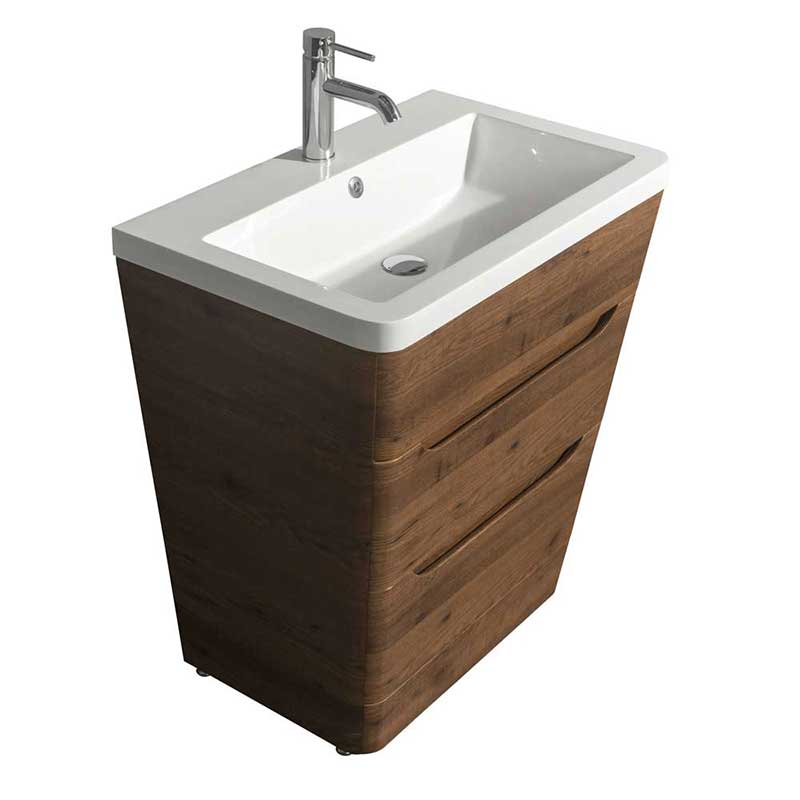 Wyndham Collection Caprice 30 inch Pedestal Bathroom Vanity in Walnut, Acrylic-Resin Countertop, Integrated Sink, and 24 inch Mirror 3