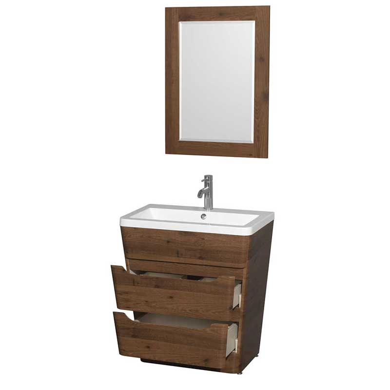 Wyndham Collection Caprice 30 inch Pedestal Bathroom Vanity in Walnut, Acrylic-Resin Countertop, Integrated Sink, and 24 inch Mirror 2