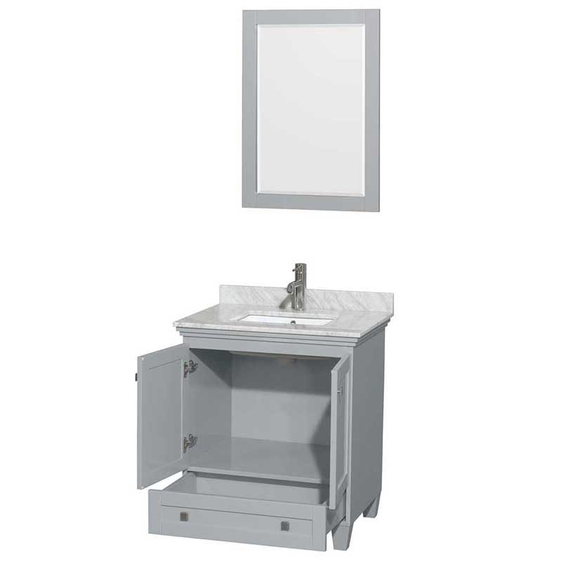 Acclaim 30" Single Bathroom Vanity in Oyster Gray, White Carrera Marble Countertop, Undermount Square Sink and 24" Mirror 2
