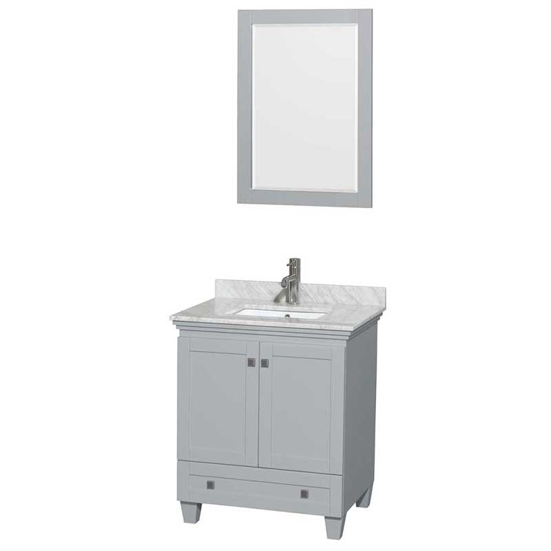 Acclaim 30" Single Bathroom Vanity in Oyster Gray, White Carrera Marble Countertop, Undermount Square Sink and 24" Mirror