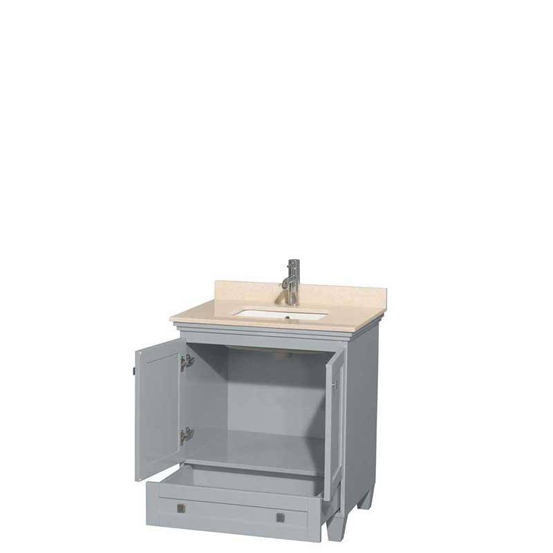 Acclaim 30" Single Bathroom Vanity in Oyster Gray, Ivory Marble Countertop, Undermount Square Sink and No Mirror 2