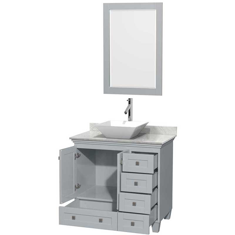 Acclaim 36" Single Bathroom Vanity in Oyster Gray, White Carrera Marble Countertop, Pyra White Porcelain Sink and 24" Mirror 2